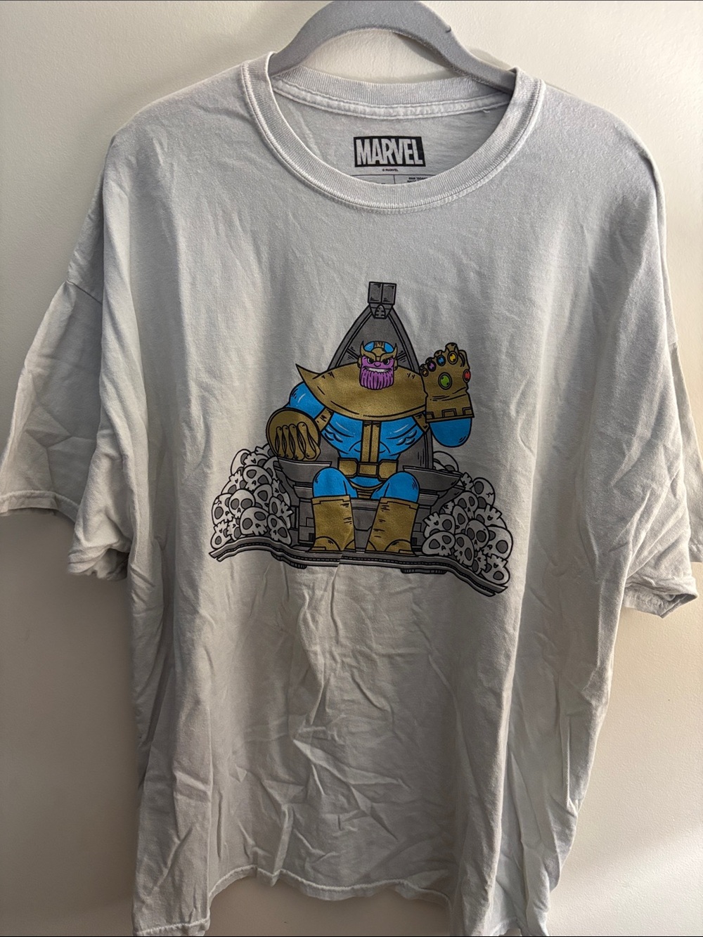 Marvel Men’s White Thanos Graphic Short Sleeve Tee - Iconic Comic Design